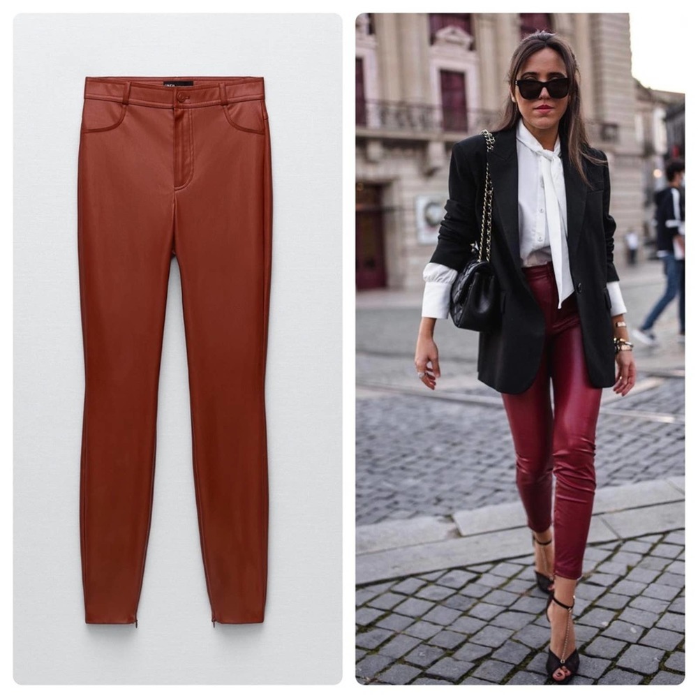 Zara Red Faux Leather Leggings Size Small NWT New With Tags